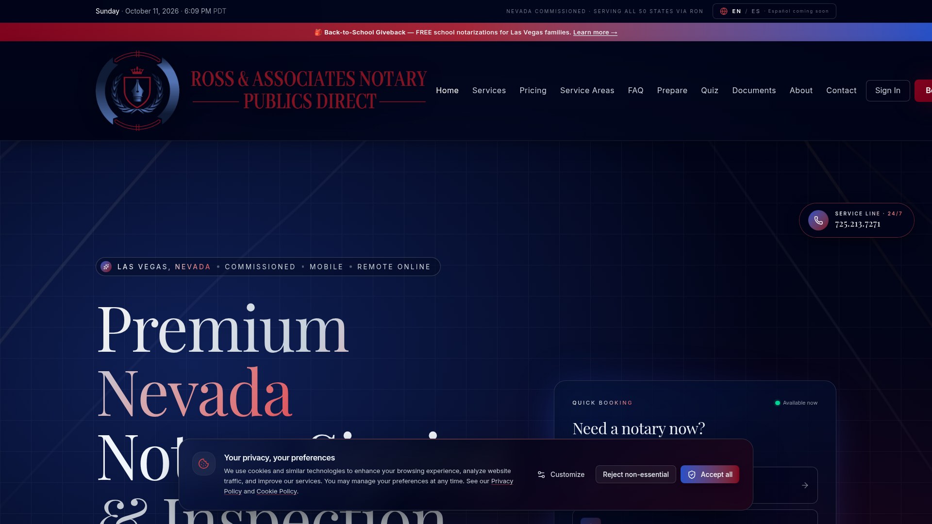 Ross & Associates Notary Publics Direct public homepage, captured October 12, 2026