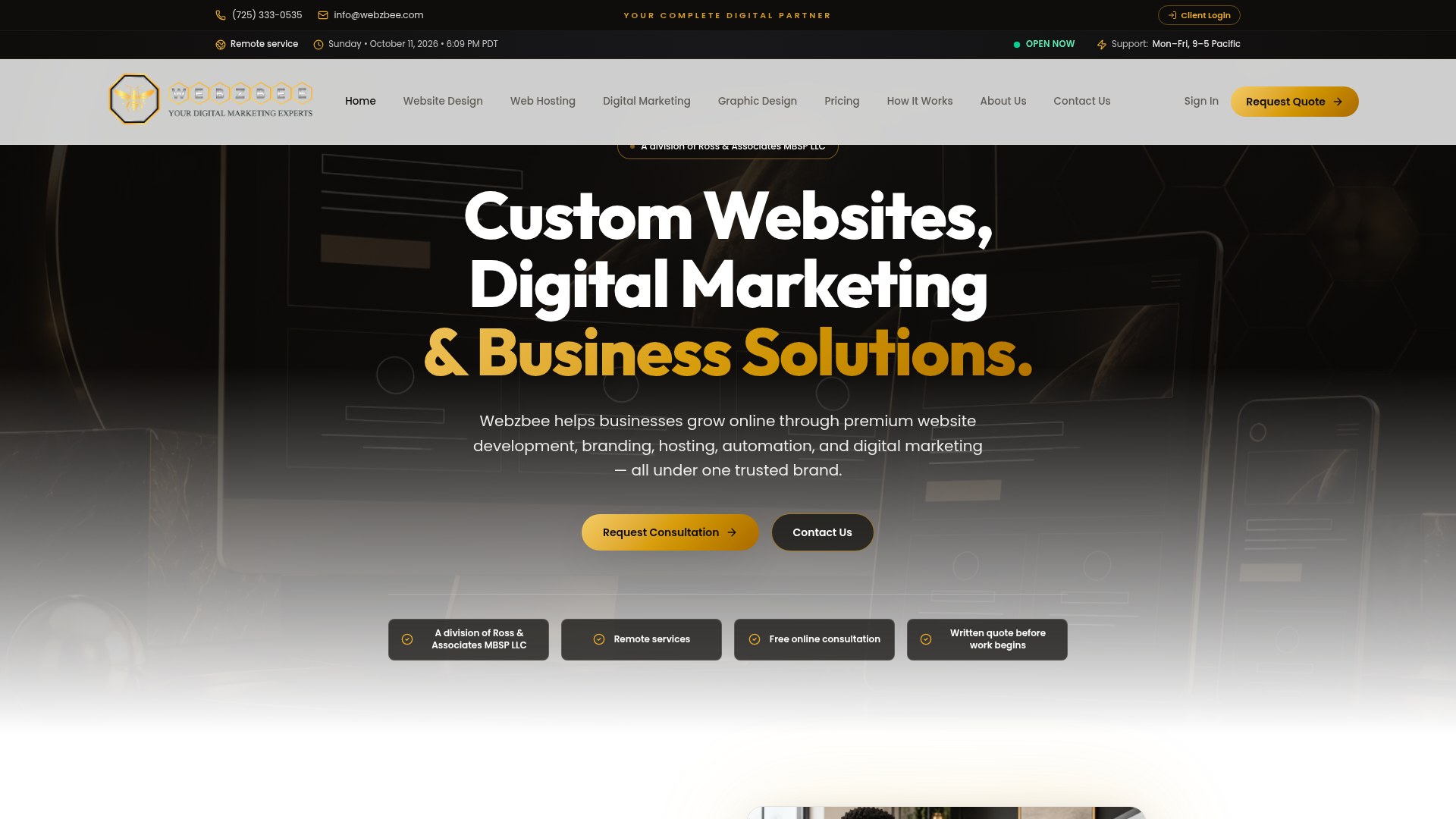 WEBZBEE public homepage, captured October 12, 2026